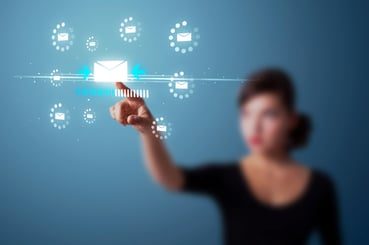Woman pointing at email icon