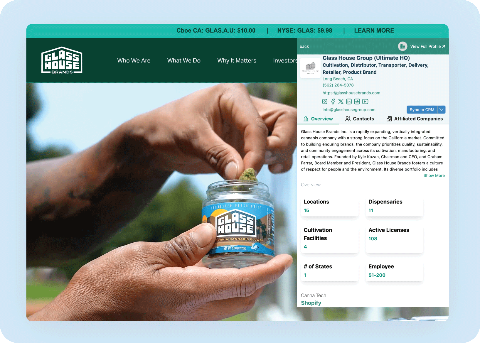 Emerald Intel Chrome Extension on Cannabis site